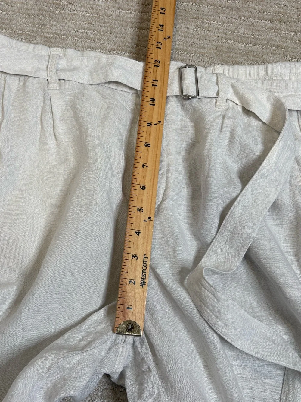 Zara 100% Linen Trouser Pant Womens Size 32 Natural Ecru Belted Wide Leg Pockets